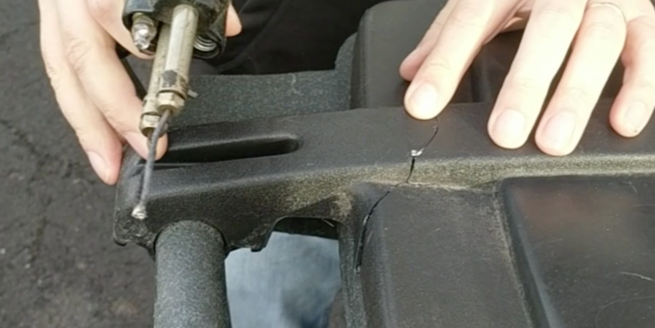 Plastic welding a broken trash can lid