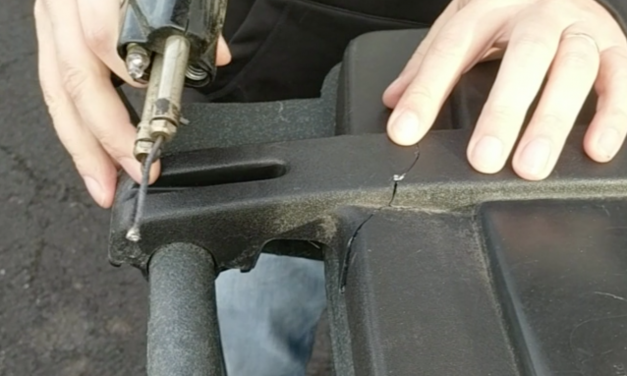 Plastic welding a broken trash can lid