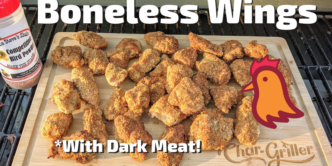 Boneless Wings made from Chicken Thighs on the Char-Griller Akorn Kamado Grill!